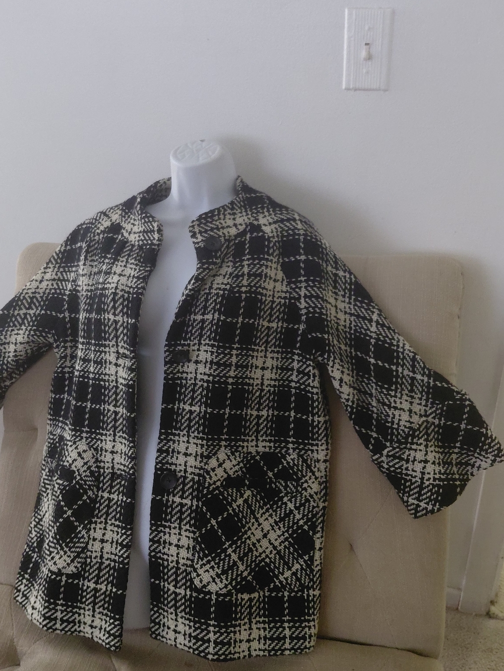 Rafaella Black and White Plaid Pea Coat - Picture 7 of 10